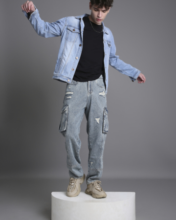 Casual Multi-Pocket Light Blue Anti Fit Denim